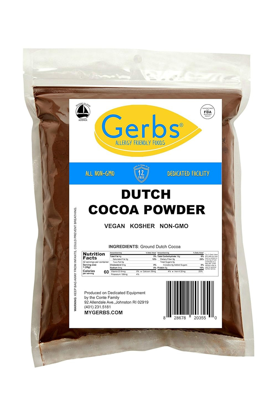 Bensdrop Natco Dutch Cocoa Powder By Gerbs, 2 Pound Resealable Bag, 22-24% Cocoa Butter Fat, Top 14 Allergy Free Foods, Gluten & Peanut Free, Vegan, Keto, Kosher
