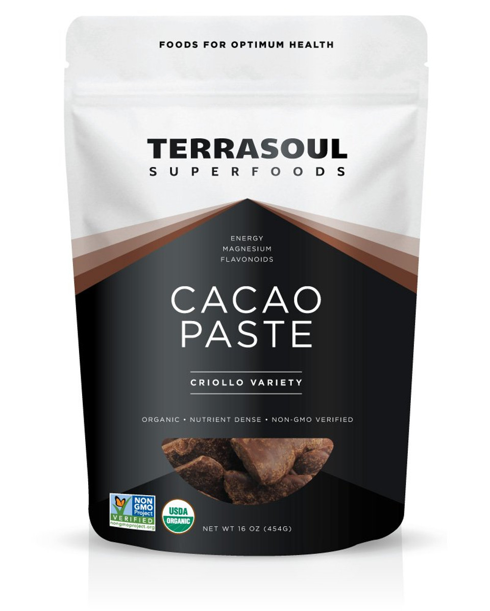 Terrasoul Superfoods Raw Organic Cacao Paste, 16 Oz, Pure And Rich Dark Chocolate For Gourmet Desserts, Smoothies, And For All Your Diy Decadent Chocolate Creations