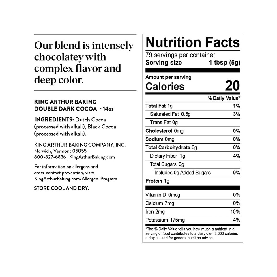 King Arthur Double Dark Cocoa Powder Blend, Perfect For Baking, 14Oz