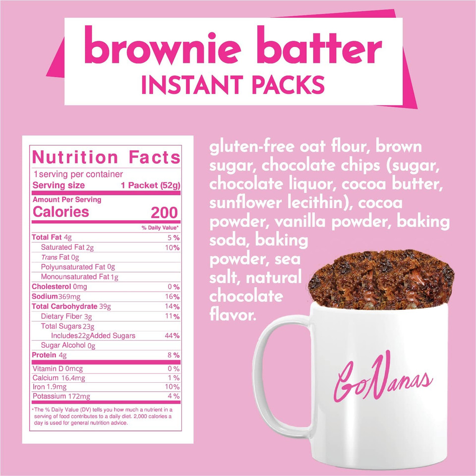 Gonanas Instant Banana Bread Packets, Brownie Flavor, Individual Portions. Vegan, Gluten Free Healthy Snacks. Oat Flour Banana Bread Mix. Women Owned, Us Ingredients, Dairy Free, Nut Free (12 Pack)