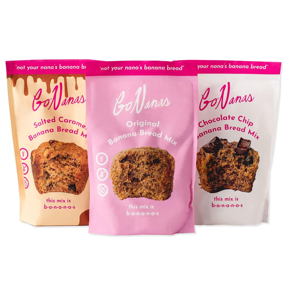 Gonanas Banana Bread Mix Variety Pack. Vegan, Gluten Free Healthy Snacks. Oat Flour Banana Bread Or Banana Muffin Mix. Women Owned, Us Ingredients, Dairy Free, Nut Free, Delicious Snacks (3 Pack)