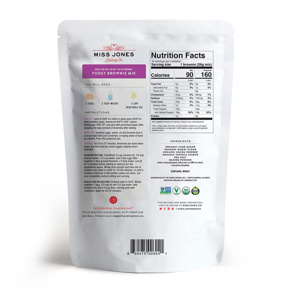 Miss Jones Baking Organic Fudge Brownie Mix, Non-Gmo, Vegan-Friendly: Rich Cocoa (Pack Of 3)