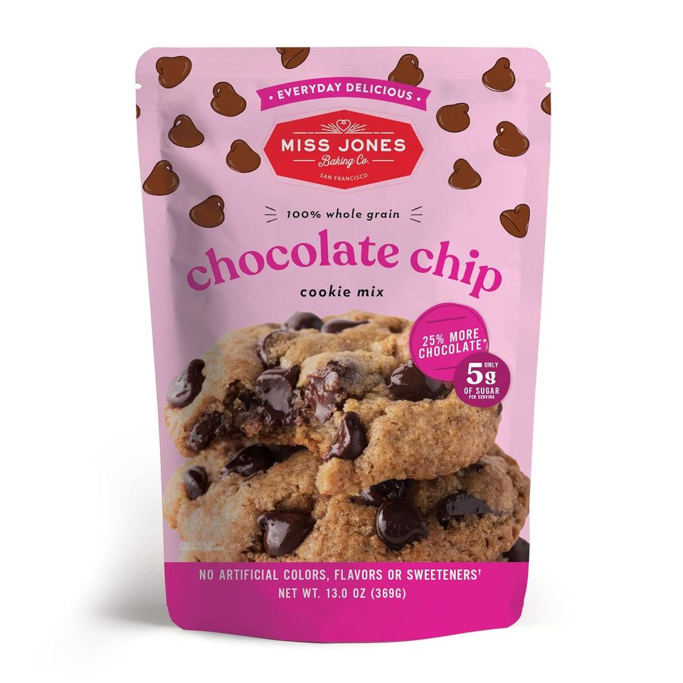 Miss Jones Baking Chocolate Chip Cookie Mix - Whole Grains, More Chocolate Chips, 50% Lower Sugar, Naturally Sweetened Desserts & Treats, 13 Ounce(Pack Of 6)
