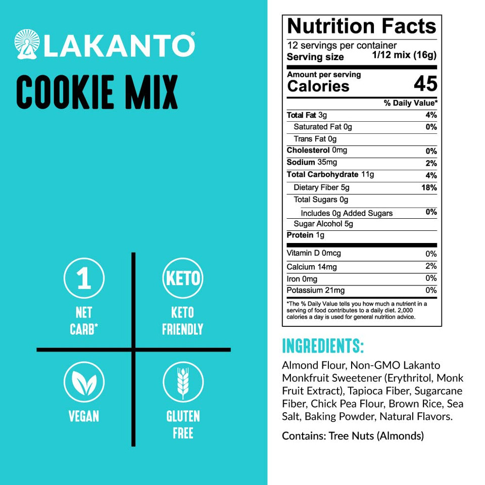 Lakanto Sugar Free Cookie Mix - Monk Fruit Sweetener, 1G Net Carb, Gluten Free, Dairy Free, Keto Diet Friendly, Delicious Snack, Almond Flour, Baking Mix (12 Servings)