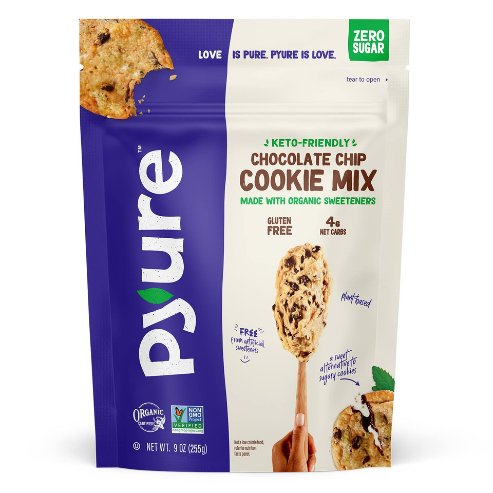 Pyure Chocolate Chip Cookie Mix | Keto Cookies, Sugar Free Cookies, Gluten Free Cookies, Vegan Cookies | 2 Net Carbs Per Cookie | Made With Organic Plant-Based Ingredients | 9 Oz