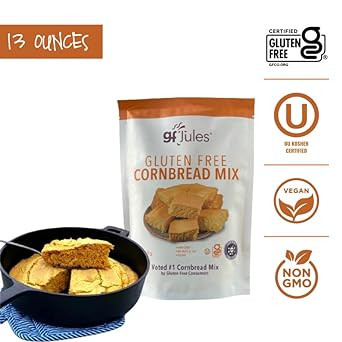 Gfjules Certified Gluten Free Cornbread Baking Mix | No Grit, Non-Gmo, Vegan, Kosher & Top 9 Allergen Free | 13 Ounces