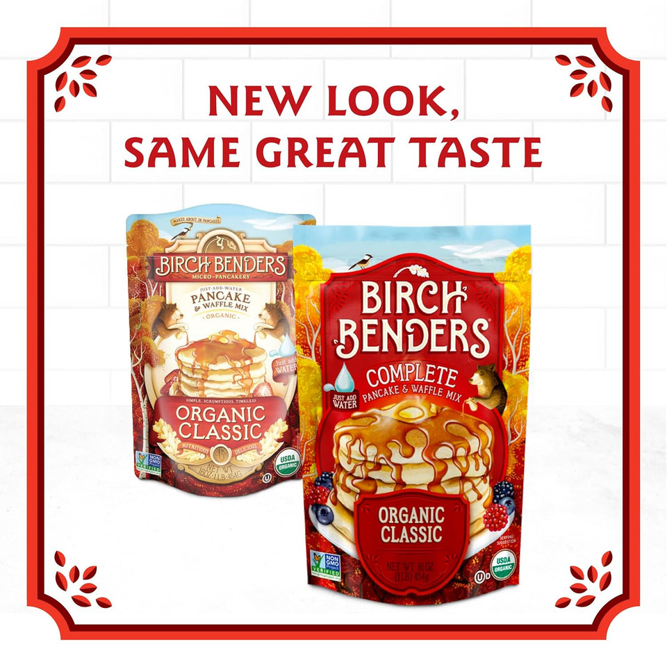 Birch Benders Organic Classic Pancake And Waffle Mix, 16 Oz (Pack Of 4) With By The Cup Swivel Spoons