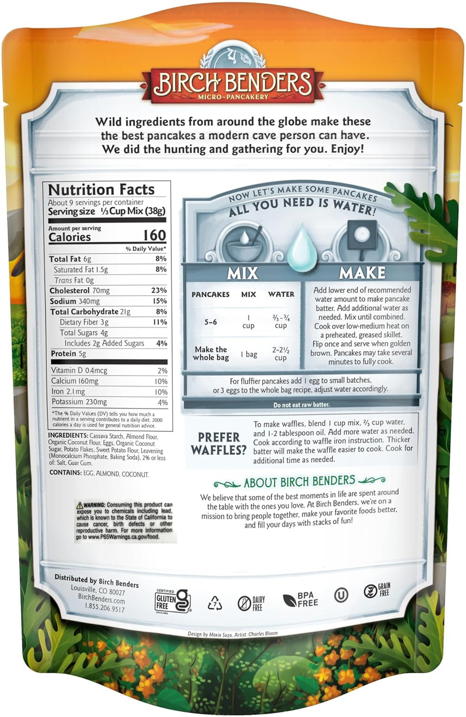 Paleo Pancake And Waffle Mix By Birch Benders, Made With Cassava, Coconut, Almond Flour, Just Add Water, 12 Ounce (Pack Of 6)