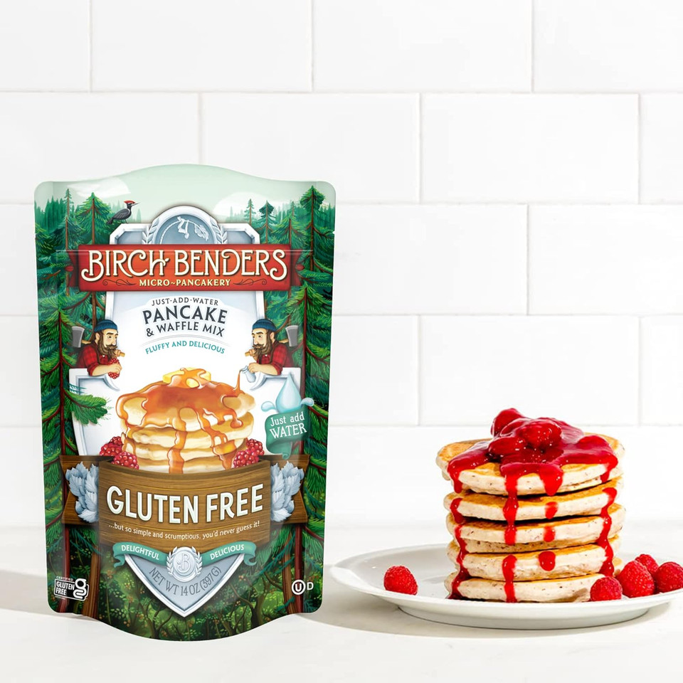 Birch Benders Gluten Free Pancake And Waffle Mix, 14 Oz (Pack Of 2) With By The Cup Swivel Spoons