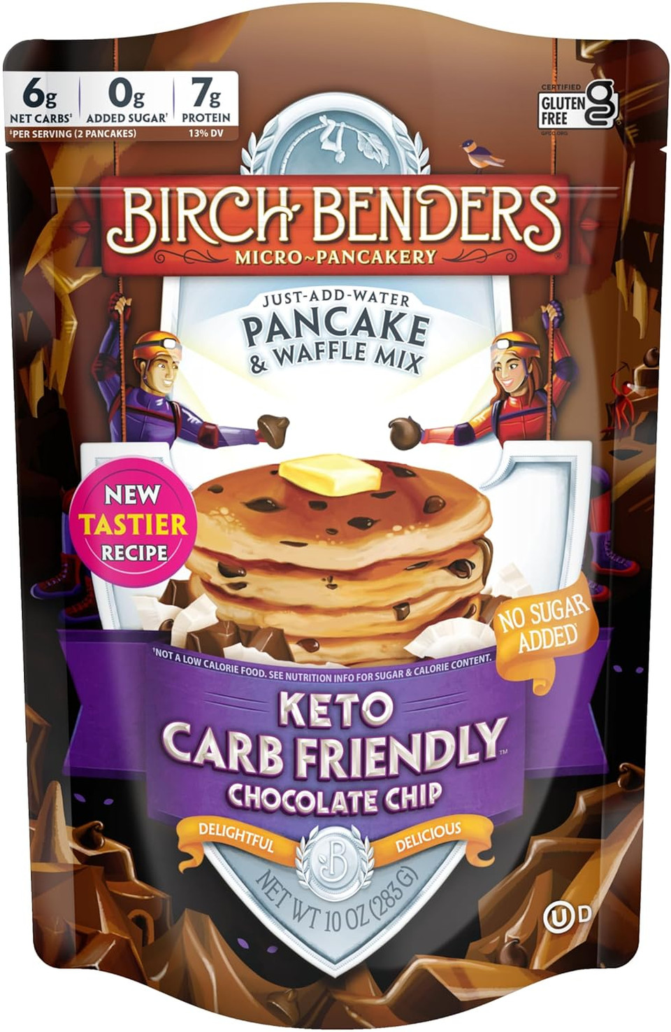 Birch Benders Keto Chocolate Chip Pancake & Waffle Mix With Almond/Coconut & Cassava Flour, Just Add Water, 6 Count
