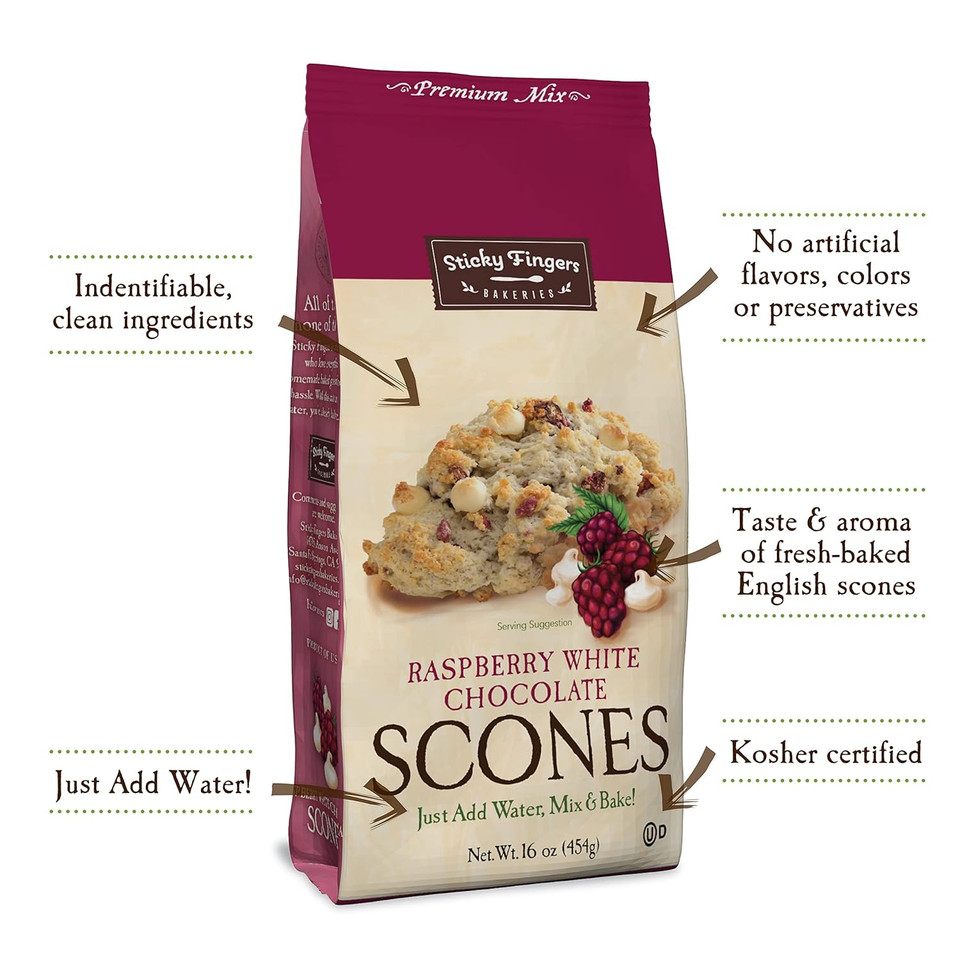 English Scone Mix, Raspberry White Chocolate By Sticky Fingers Bakeries  Easy To Make English Scones Fresh Baked, Makes 12 Scones (1Pk)