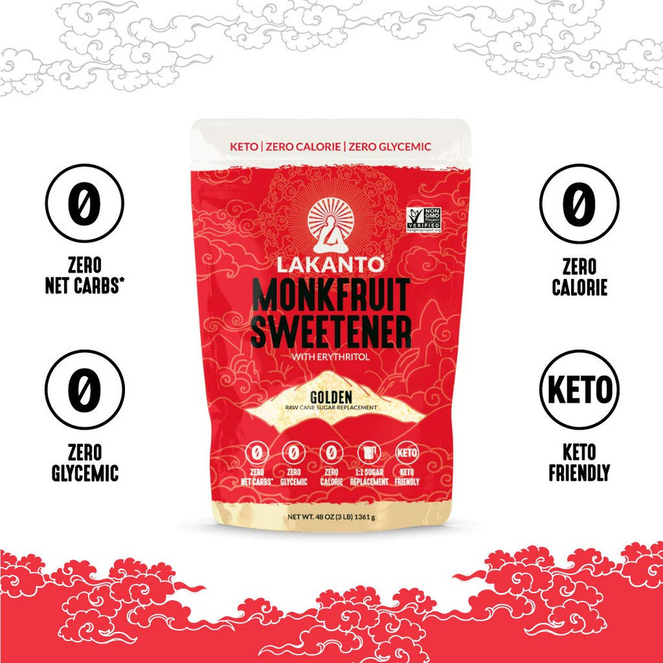 Lakanto Golden Monk Fruit Sweetener with Erythritol - Raw Cane Sugar Substitute, Coffee Tea, Baking, Zero Calorie, Keto Diet Friendly, Zero Net Carbs, Extract, Sugar Replacement (Golden - 3 lb)