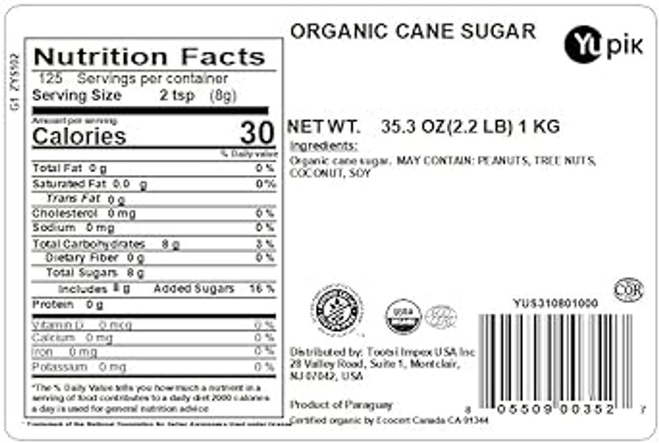 Yupik Organic Cane Sugar, 2.2 Lb, Gluten-Free, Non-Gmo, Sugar Substitute