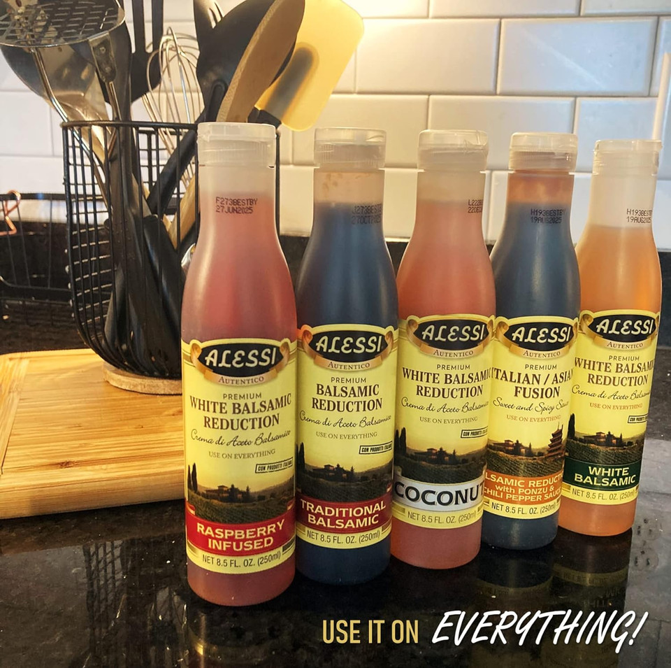 Alessi Balsamic Vinegar Reduction, Autentico From Italy, Ideal On Caprese Salad, Fruits, Cheeses, Meats, Marinades, White Balsamic (White Balsamic, 8.5 Fl Oz (Pack Of 1))