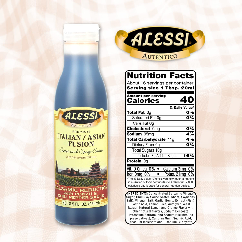 Alessi Balsamic Vinegar Reduction, Autentico From Italy, Ideal On Caprese Salad, Fruits, Cheeses, Meats, Marinades (Italian & Asian Fusion, 8.5 Fl Oz (Pack Of 6))