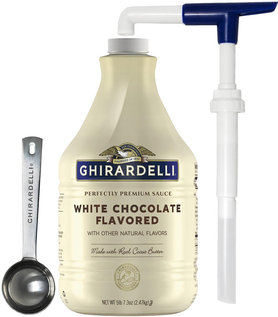 Ghirardelli White Chocolate Flavored Sauce 87.3 Ounce With Ghirardelli Pump And Spoon