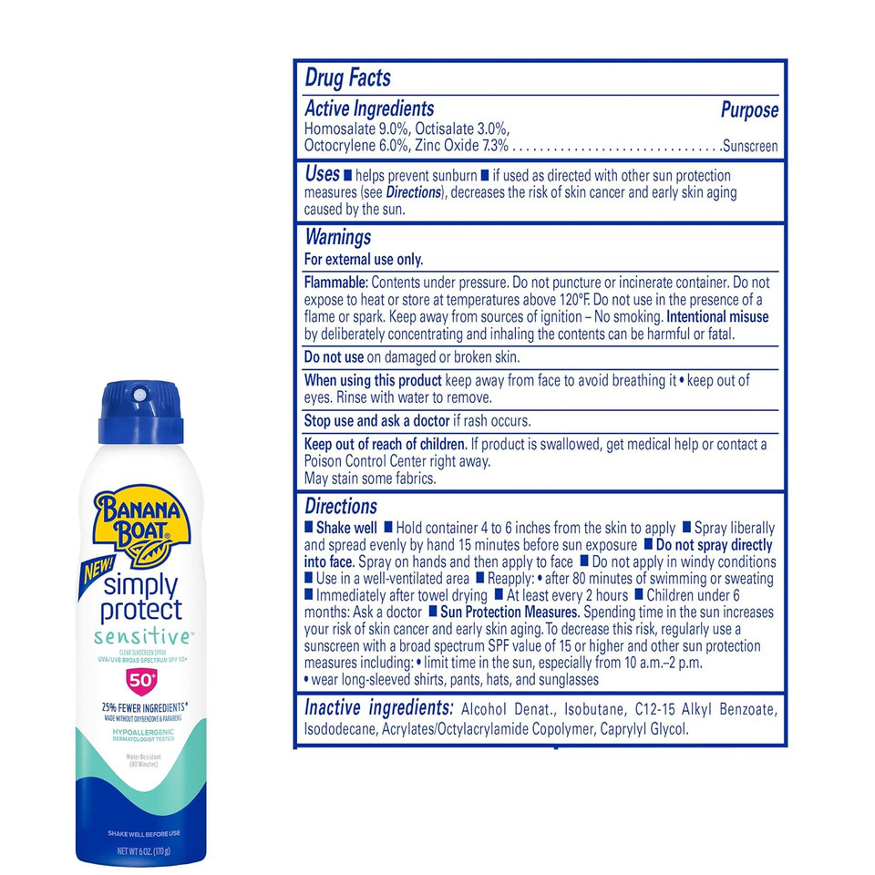 Banana Boat Mineral Enriched Sunscreen, Sensitive Skin, Broad Spectrum Spray, Spf 50, 6Oz. - Twin Pack