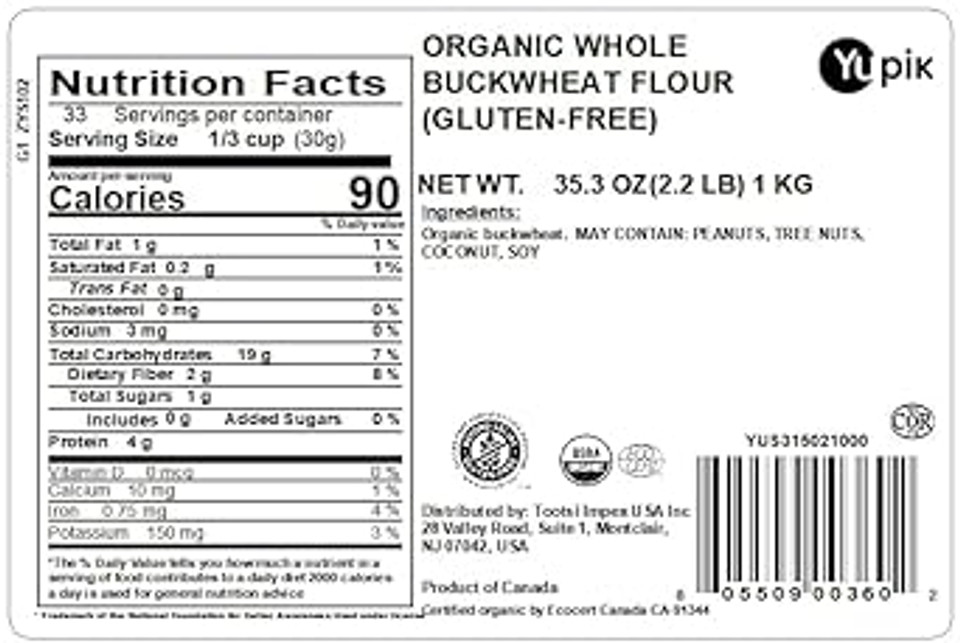 Yupik Organic Gluten-Free Whole Buckwheat Flour, 2.2 Lb, Non-Gmo, Vegan, Gluten-Free