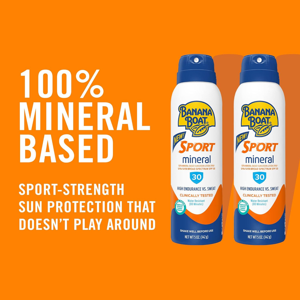 Banana Boat Sport Mineral Sunscreen Spray, Broad Spectrum SPF 30, 5oz. - Twin Pack