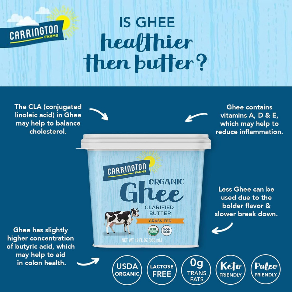 Carrington Farms Usda Certified Organic Grass Fed, Compare Our Cost Per Ounce, Ghee, 12 Fl Oz
