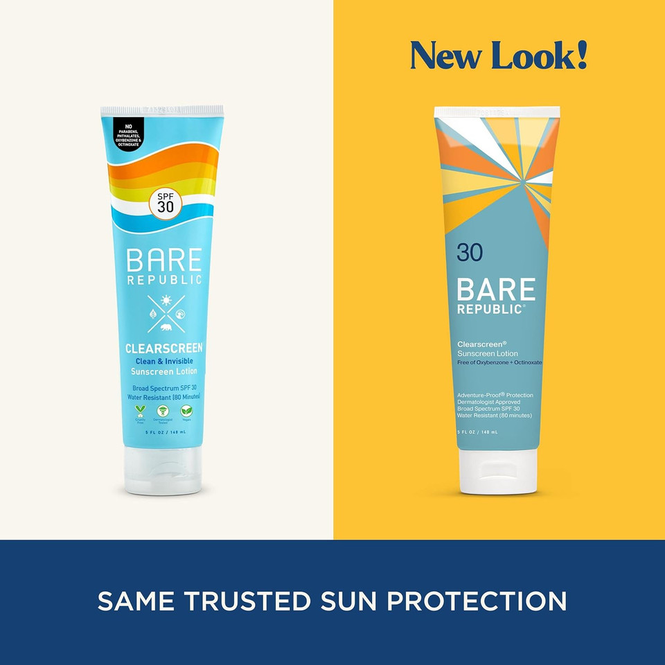 Bare Republic Clearscreen Sunscreen Spf 30 Sunblock Body Lotion, Water Resistant With An Invisible Finish, 5 Fl Oz