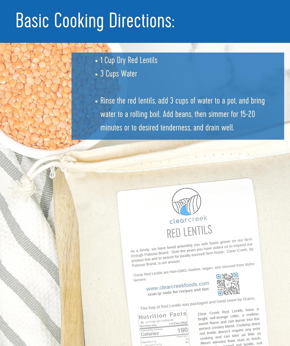 Idaho Red Lentils | 4 Lb Linen | Non-Gmo | Kosher | Vegan | Non-Irradiated (Will Sprout) | High In Fiber And Protein