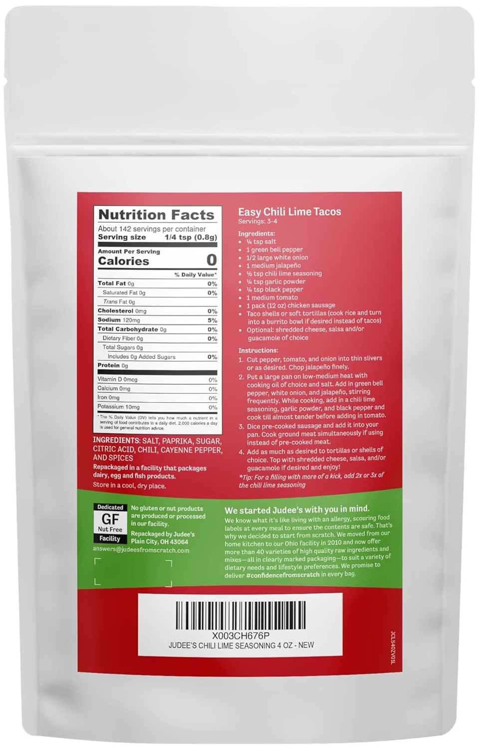 Judee'S Chili Lime Seasoning 4 Oz - 100% Non-Gmo - Great For Cooking, Snacks, Dips And Spreads - Sprinkle Over French Fries And Appetizers - Gluten-Free And Nut-Free
