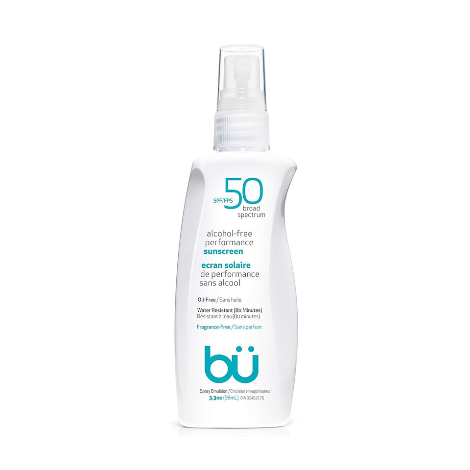 Bu SPF 50 Sunscreen Spray - Clear, Oil Free, Vegan, Organic, Non Comedogenic, Hypoallergenic. Sweat & Water-Resistant. Travel Size Sunscreen Spray for Sport, Scalp, Sensitive Skin3.3 Ounce (Pack of 1)