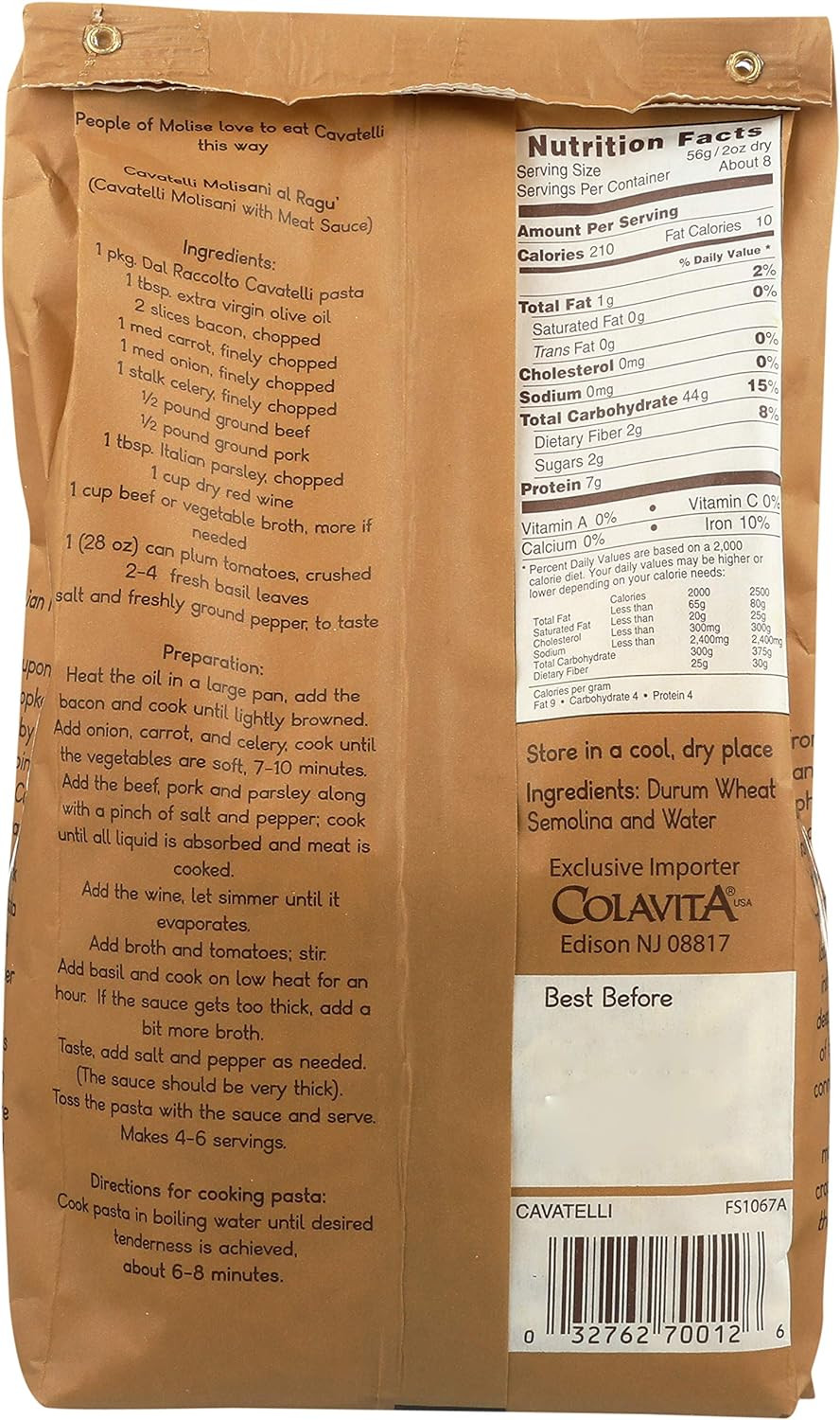 Dal Raccolto Pasta - Cavatelli Molisani, 1 Lb Bag