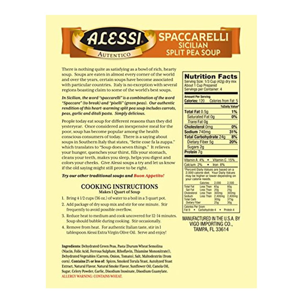 Alessi Autentico Premium Soups, Traditional Flavors, 6Oz (Sicilian Split Pea, Pack Of 6)