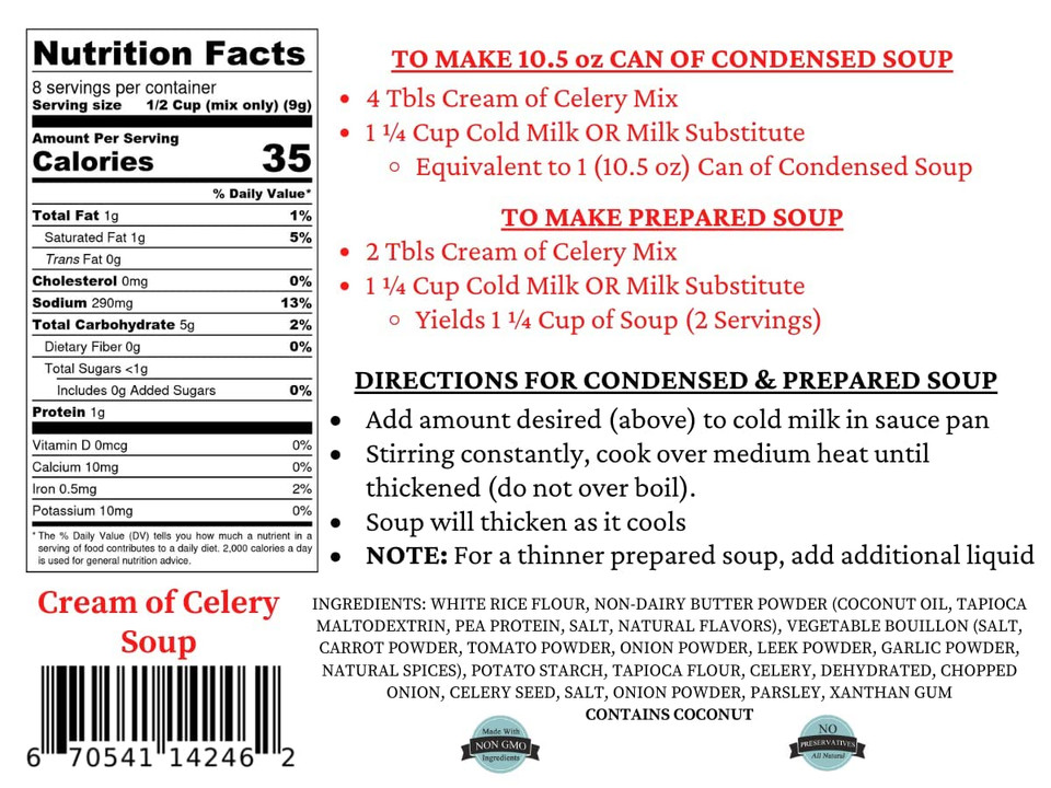 Momã¢ÂS Place Gluten Free & Dairy Free Cream Of Celery Soup Mix, Equal To 2 Cans Of Condensed Soup 2.4 Oz