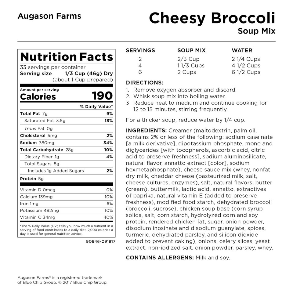 Augason Farms Cheesy Broccoli Soup Mix Can, 54 Oz