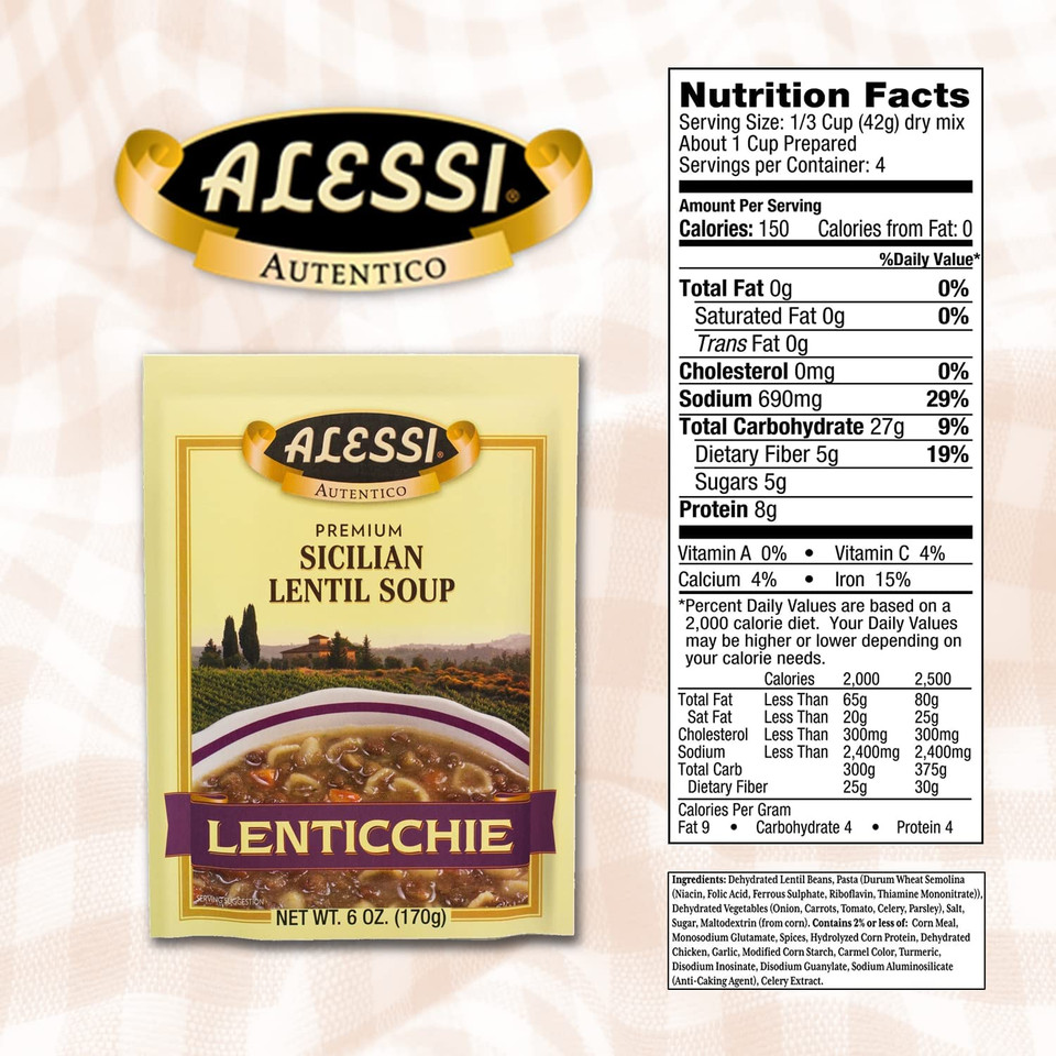 Alessi Autentico Premium Soups, Traditional Flavors, 6Oz (Sicilian Lentil, Pack Of 1)