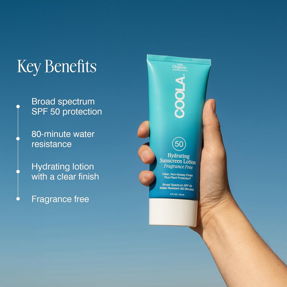 Coola Organic Sunscreen Spf 50 Sunblock Body Lotion, Dermatologist Tested Skin Care For Daily Protection, Vegan And Gluten Free, Fragrance Free, 5 Fl Oz