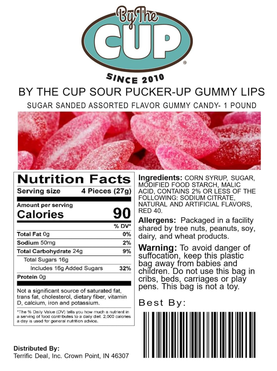 By The Cup Sour Pucker-up Gummy Lips, 1 Lb