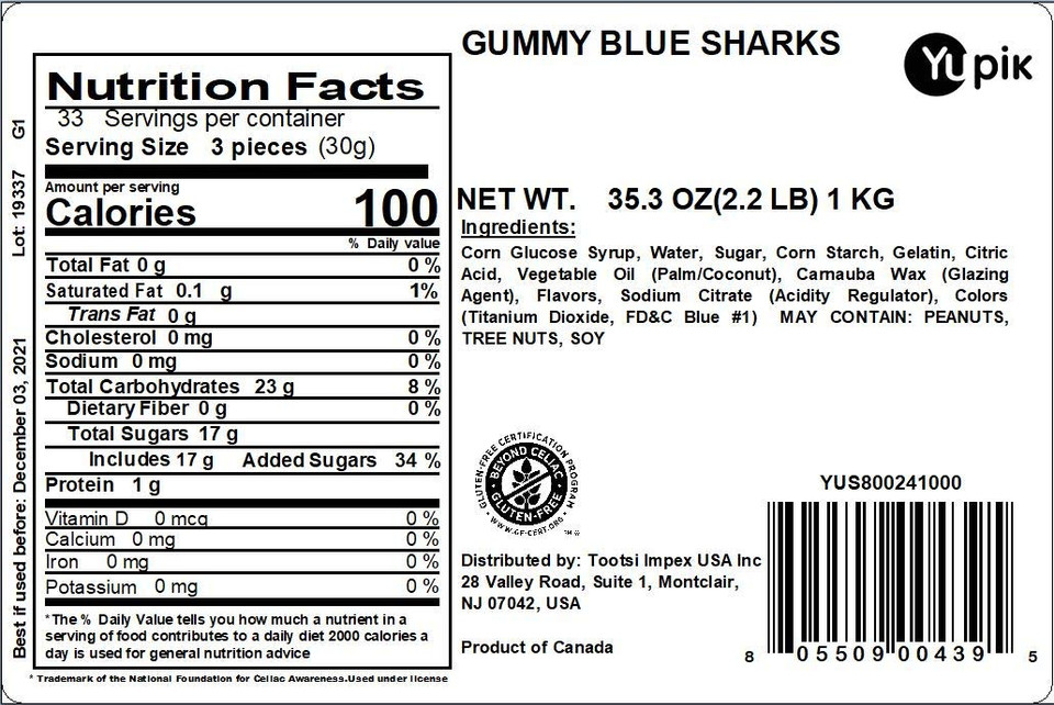 Yupik Blue Shark Gummies, 2.2 lb, Gummy Candy