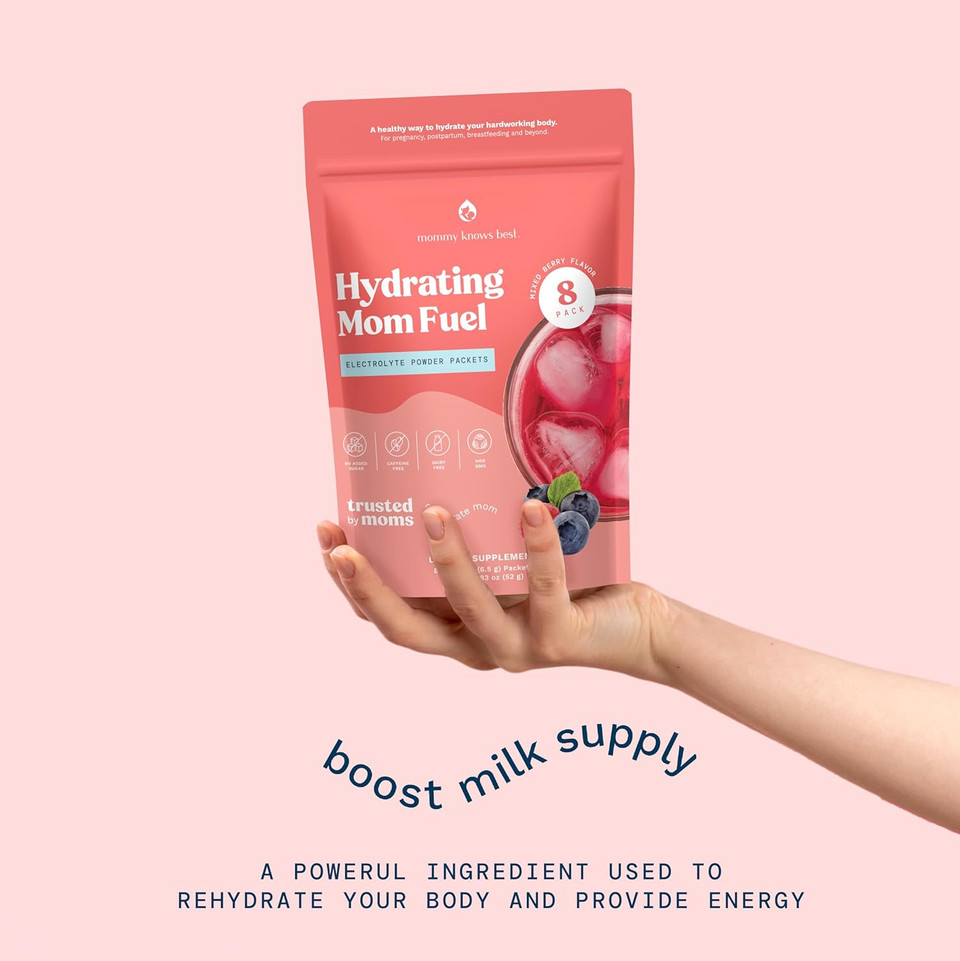 Mommy Knows Best Mom Fuel Electrolyte Drink Mix For Moms, Hydration Support - For Pregnancy, Prenatal, Electrolytes + Trace Minerals, Lactation Drink Mix Supplement (8 Count)