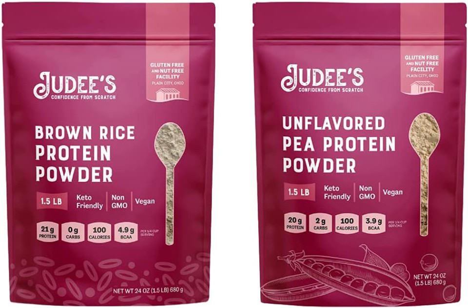 Judee's Plant-Based Protein Powder Bundle: Pea Protein Powder (1.5 lb) and Brown Rice Protein Powder (1.5 lb), Keto Friendly, Non GMO, Vegan, Dairy Free, Soy Free, Dedicated Gluten & Nut Free Facility