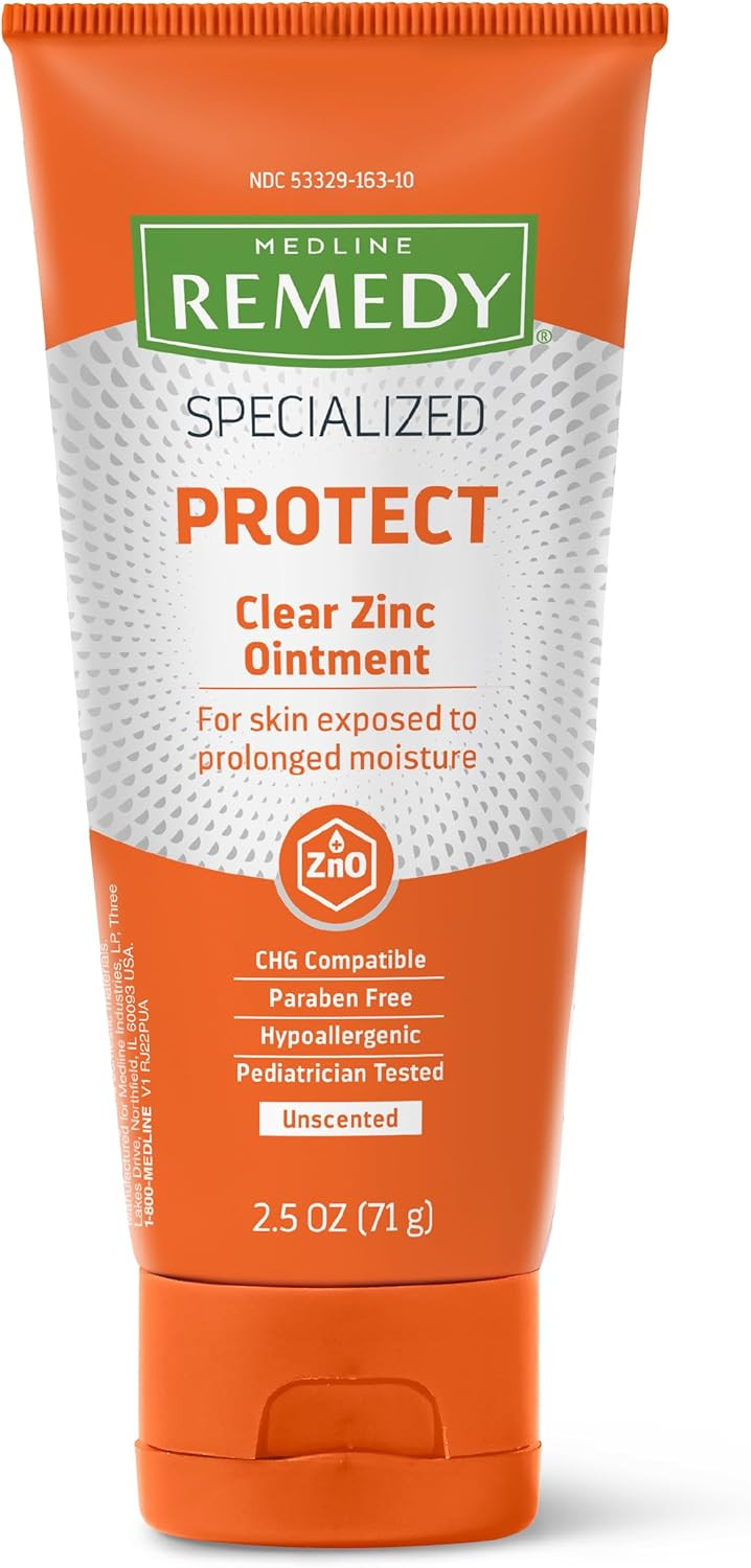 Medline Remedy Specialized Clear Zinc Oxide Ointment (2.5 Oz Tube), Unscented, Transparent Protectant, Incontinence Care, Diaper Rash, Wetness Protection, Soothing, Hypoallergenic, Adults, Children