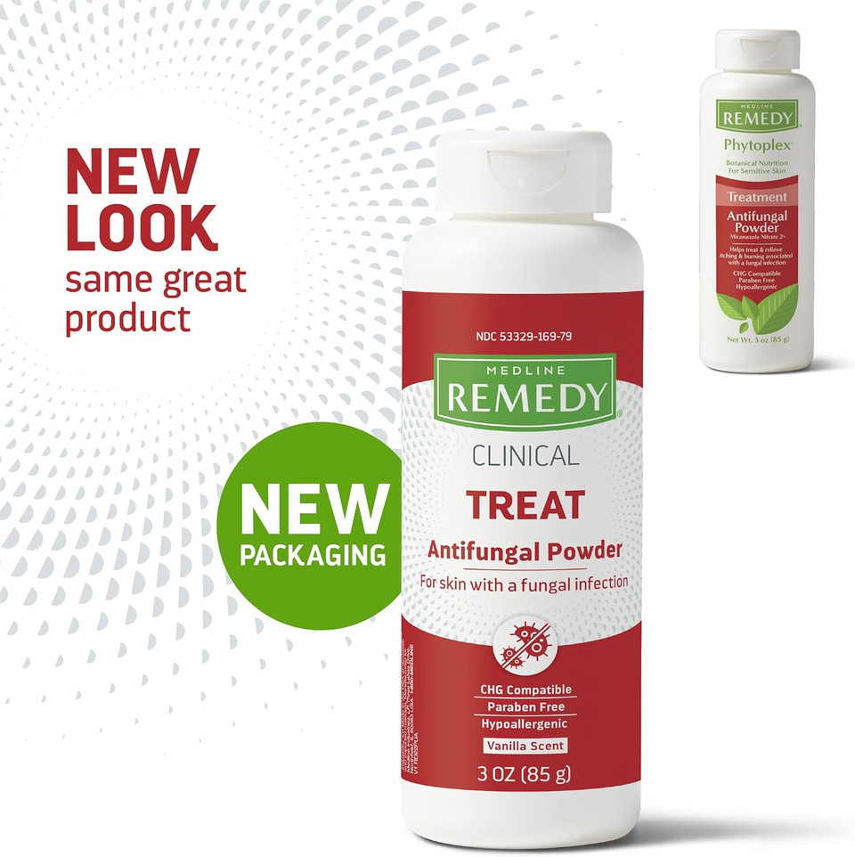 Medline Remedy Clinical Antifungal Powder (3 Oz Bottle), Vanilla Scent, 2% Miconazole Nitrate, Treats Athlete'S Foot, Jock Itch, Ringworm, Skin Folds, Infection, Talc Free, Soothes Burning & Chafing