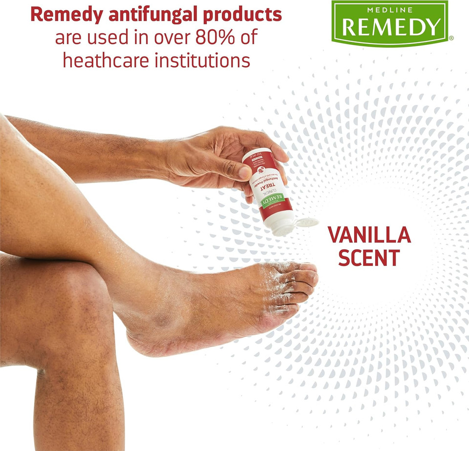 Medline Remedy Clinical Antifungal Powder (3 Oz Bottle), Vanilla Scent, 2% Miconazole Nitrate, Treats Athlete'S Foot, Jock Itch, Ringworm, Skin Folds, Infection, Talc Free, Soothes Burning & Chafing