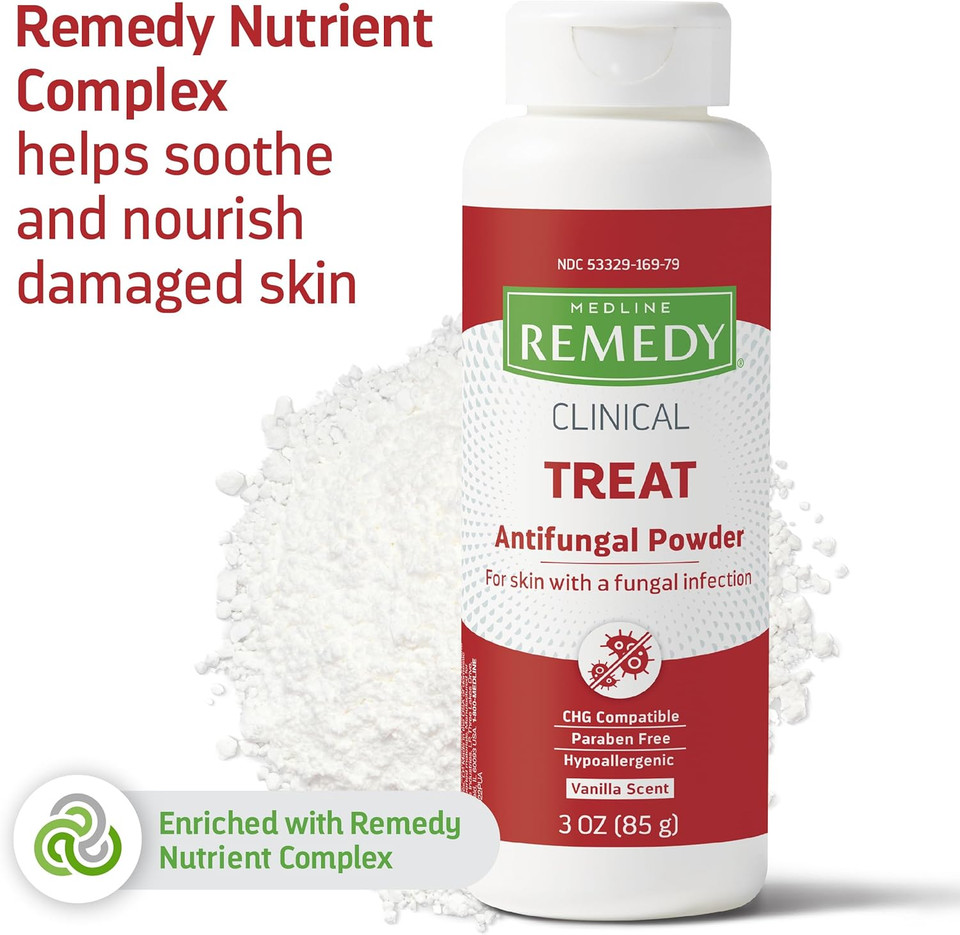 Medline Remedy Clinical Antifungal Powder (3 Oz Bottle), Vanilla Scent, 2% Miconazole Nitrate, Treats Athlete'S Foot, Jock Itch, Ringworm, Skin Folds, Infection, Talc Free, Soothes Burning & Chafing