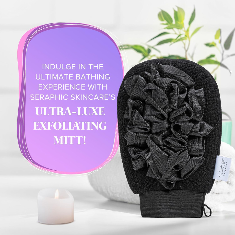 Seraphic Skincare Ultra-Luxe Exfoliating Mitt For Traditional Korean Exfoliation  Body Exfoliator With Mesh Shower Gloves For Gentle Cleansing, Viscose Fiber Loofah To Exfoliate And Rejuvenate Skin