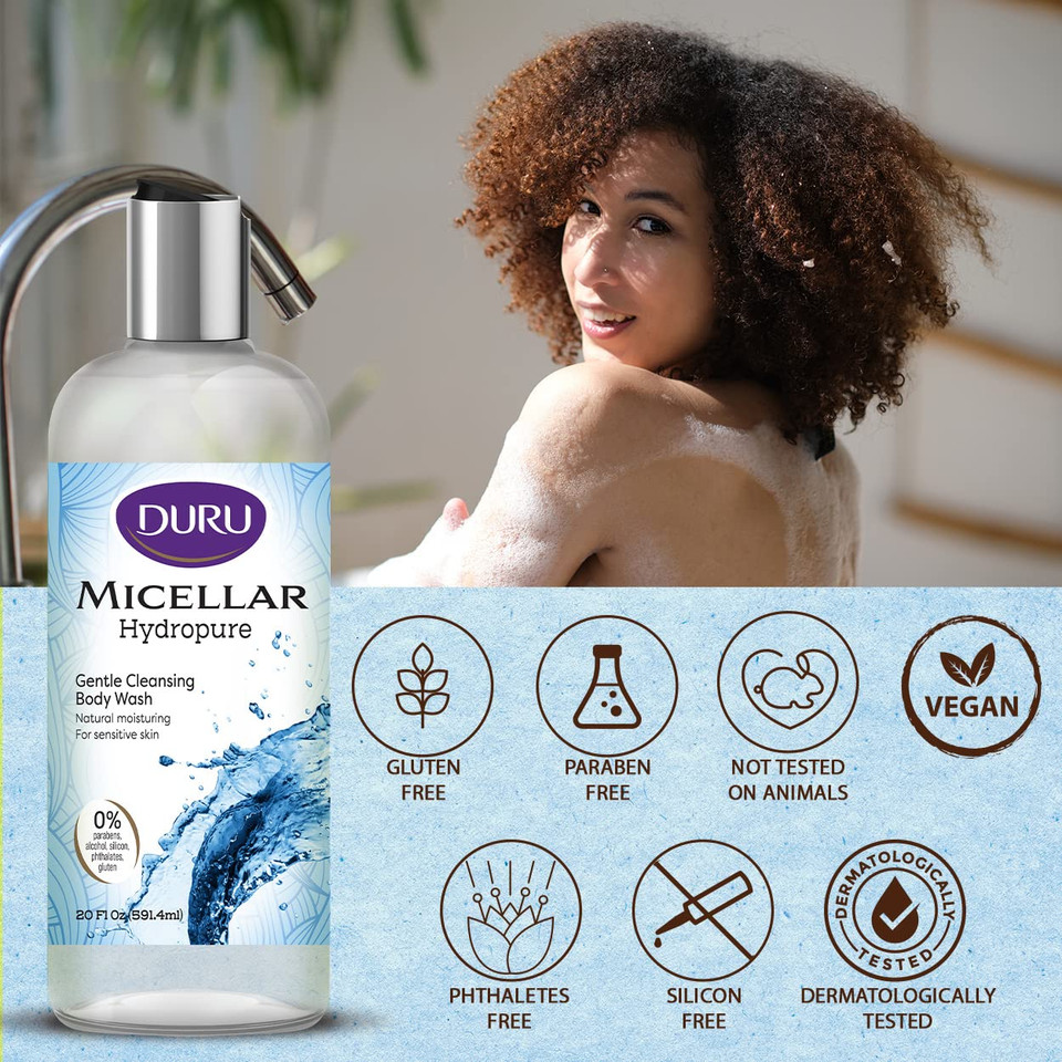 Duru Micellar Water Body Wash - Gentle Cleansing Moisturizing Sensitive Skin Shower Gel Paraben Free Alcohol Free Silicone Free Phthalete Free Gluten Free Body Wash