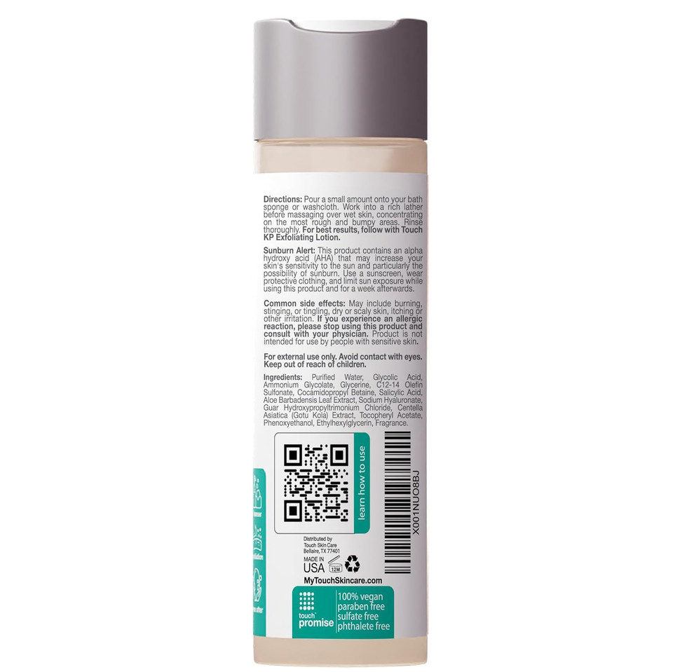 Touch Keratosis Pilaris Exfoliating Body Wash Cleanser - Kp Body Wash With 15% Glycolic Acid, Aloe Vera, & Hyaluronic Acid - 8 Ounce Touch Keratosis Pilaris Exfoliating Body Wash Cleanser - Kp Body Wash With 15% Glycolic Acid, Aloe Vera, & Hyaluronic Acid - 8 Ounce