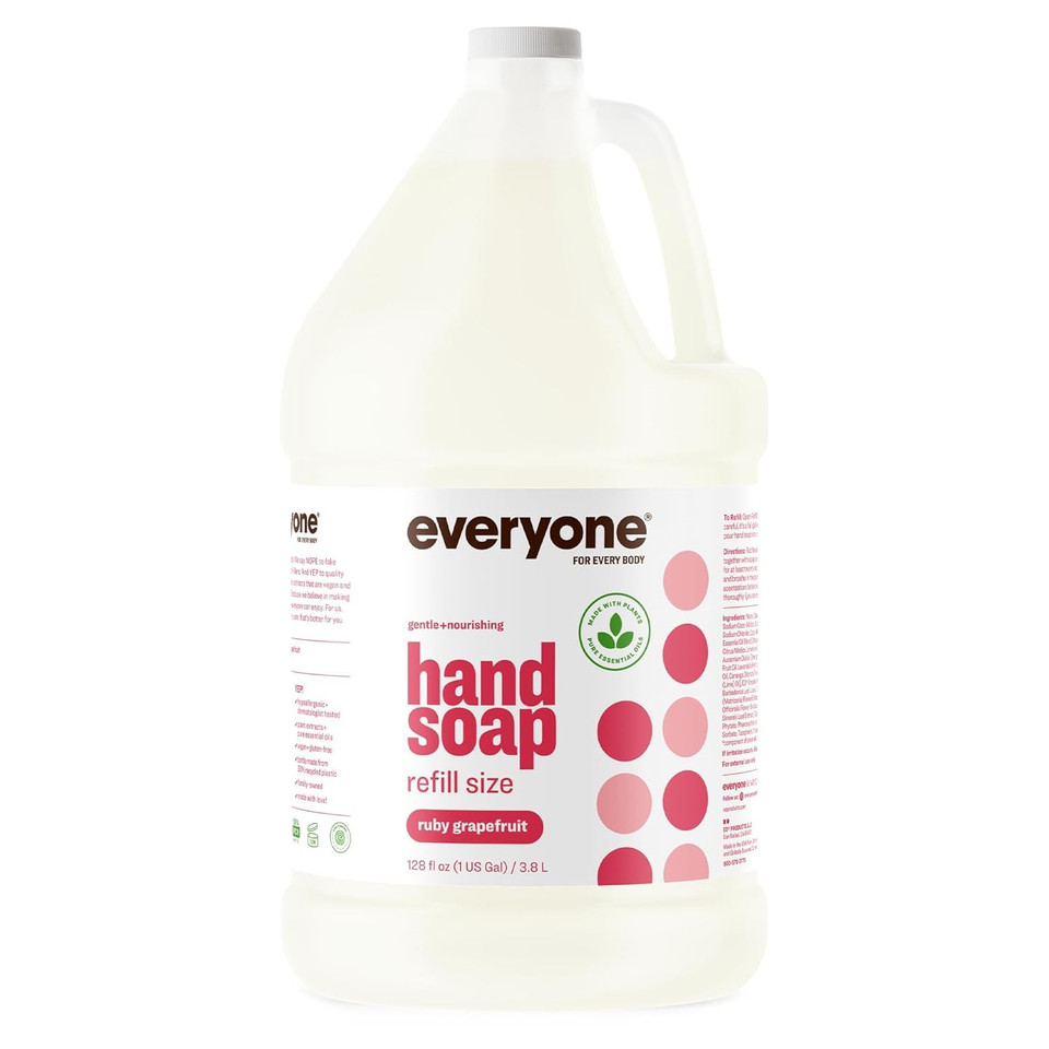 Everyone Liquid Hand Soap Refill, 1 Gallon, Ruby Grapefruit, Plant-Based Cleanser With Pure Essential Oils