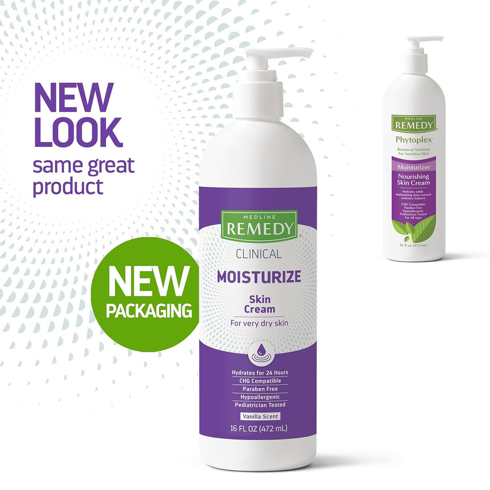 Medline Remedy Clinical Skin Cream, Vanilla Scent (16 Fl Oz), 2 Count, Moisturizing Face And Body Cream For All Ages, Paraben & Sulfate Free, Quick Absorbent Formula, Hypoallergenic Skin Moisturizer
