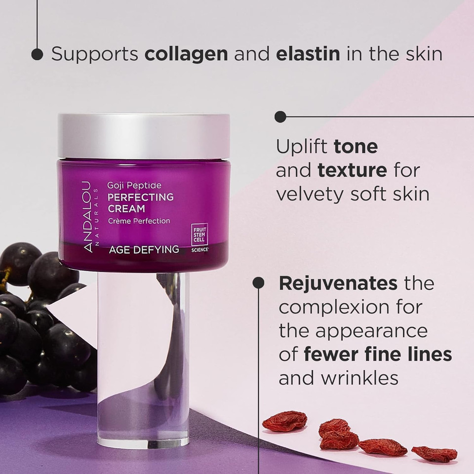 Andalou Naturals Goji Peptide Perfecting Cream, Age Defying Face Cream, Resveratrol Coq10 Face Moisturizer, Supports Skin Collagen And Elastin & Helps Fight Fine Lines & Wrinkles, 1.7 Fl Oz