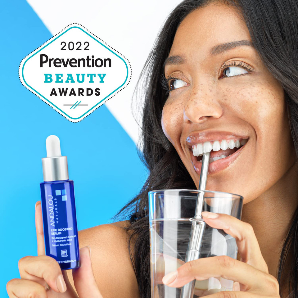 Andalou Naturals Collagen + Hyaluronic Acid Serum For Face, Deep Hydration Life Boosting Face Serum, Helps Improve Skin Elasticity, Day & Night Hydrating Serum, 1 Fl. Oz