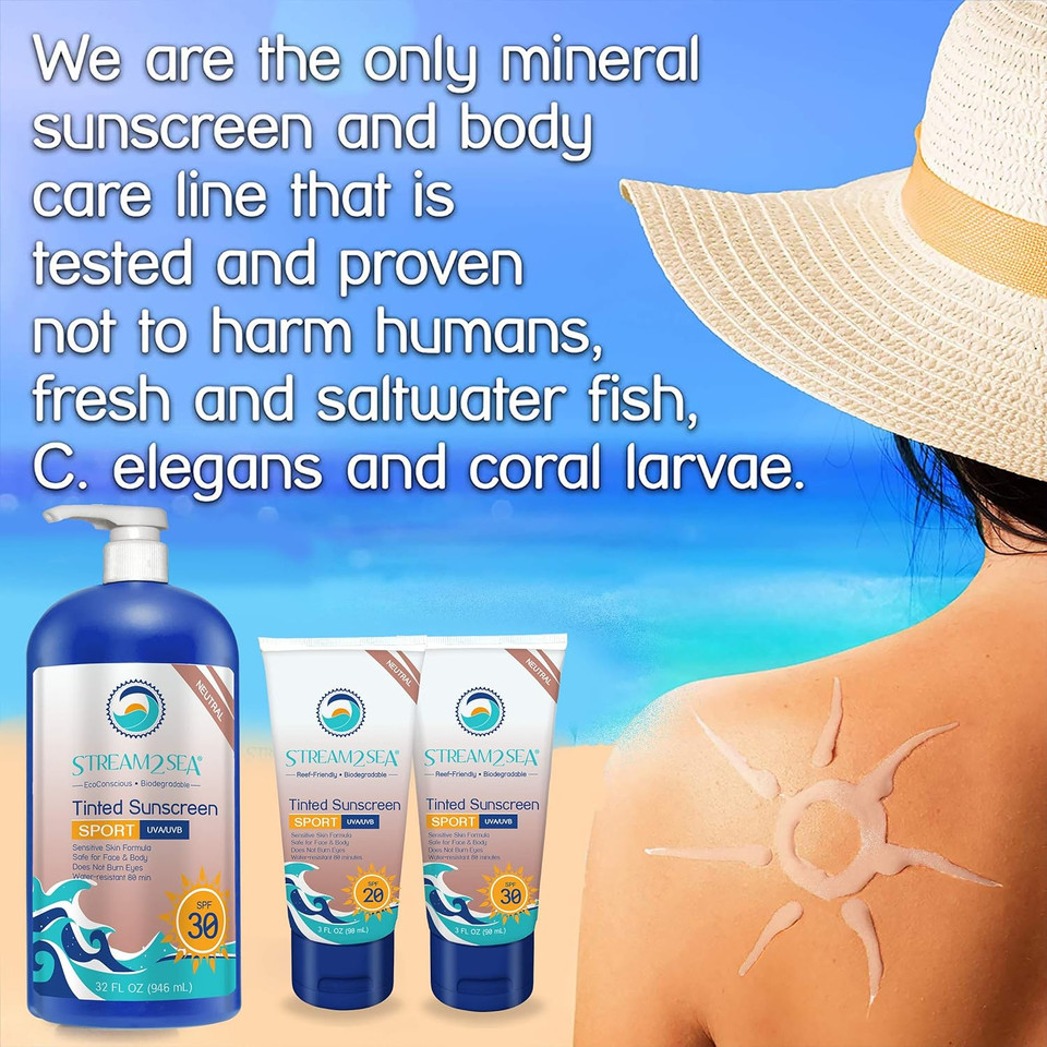Stream 2 Sea Spf 30 Tinted Sunscreen Biodegradable And Reef Safe, 1 Fl Oz Pack Of 3 Travel Size Paraben Free Non Greasy And Moisturizing Mineral Sunscreen For Face, Body Protection Against Uva And Uvb